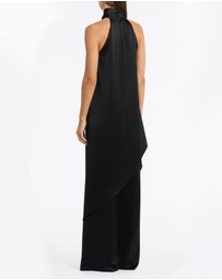 Carla Zampatti - Black Satin Acetate Draped Asymmetric Top