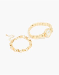 Lovisa - Gold Chain Bracelet & Watch Set
