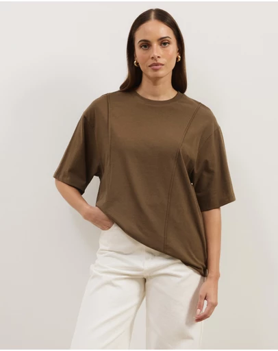 Atmos&Here - Short Sleeve Cotton Seam Detail T-Shirt