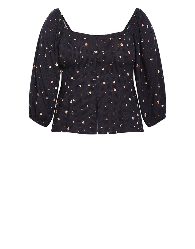 City Chic - Daydreamer Elbow Sleeve Ditsy Print Top