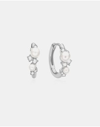 Ania Haie - Ania Haie Silver Shell Pearl Cluster Huggie Hoop Earrings