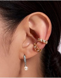 Wanderlust + Co - Pave Pearl Silver Drop 7mm Baby Huggie Earrings