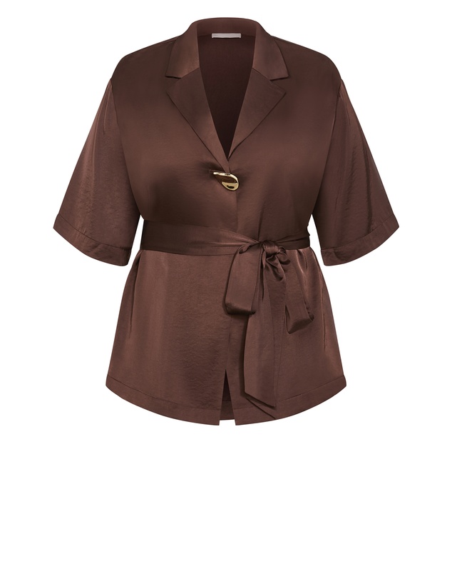 City Chic - Plus size Helena Waist Tie Shirt - chocolate