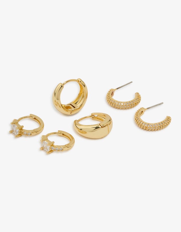 Lovisa - Gold Plated Brass Cubic Zirconia Huggie Earrings 3-Pack