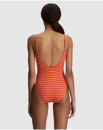 Polo Ralph Lauren - Stripe Cable-Motif V Neck One-Piece Swimsuit
