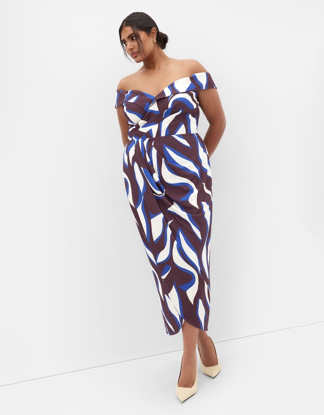 City Chic - Claire Print Off Shoulder Dress