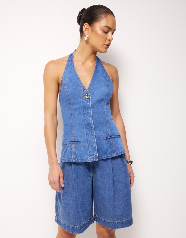 AERE - Clio Denim Halter Top