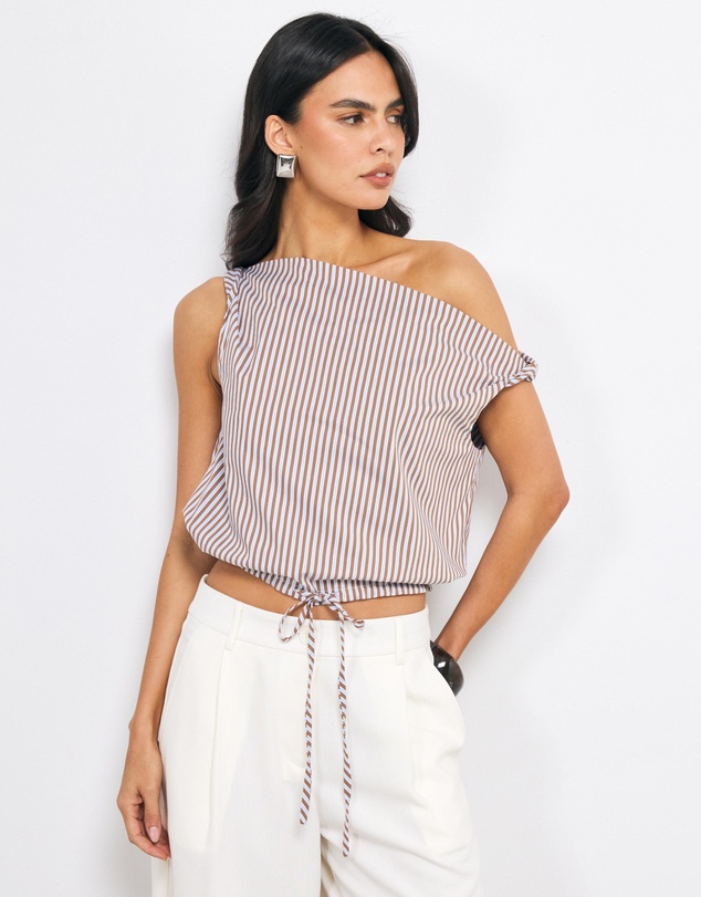 AERE - Thea Off Shoulder Stripe Cotton Top