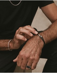 Najo - Kinship Black Leather & Steel Bracelet (21cm)