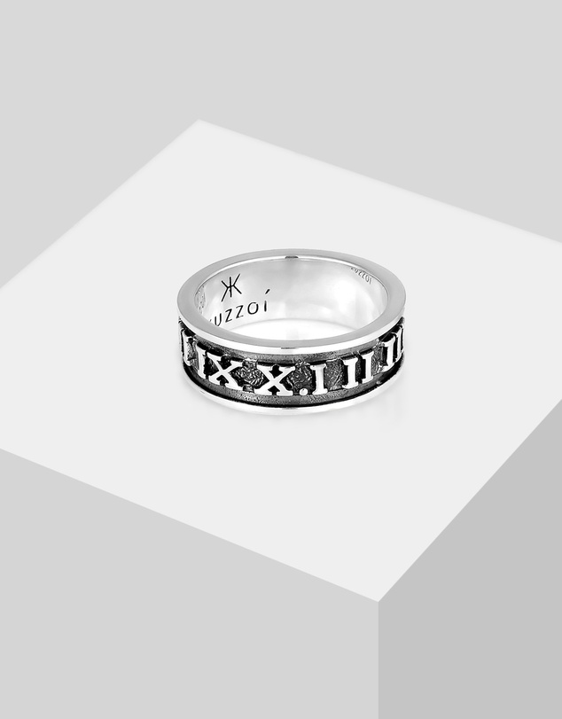 Kuzzoi - ICONIC EXCLUSIVE - Ring Mens Band Roman Numbers Oxidised in 925 Sterling Silver