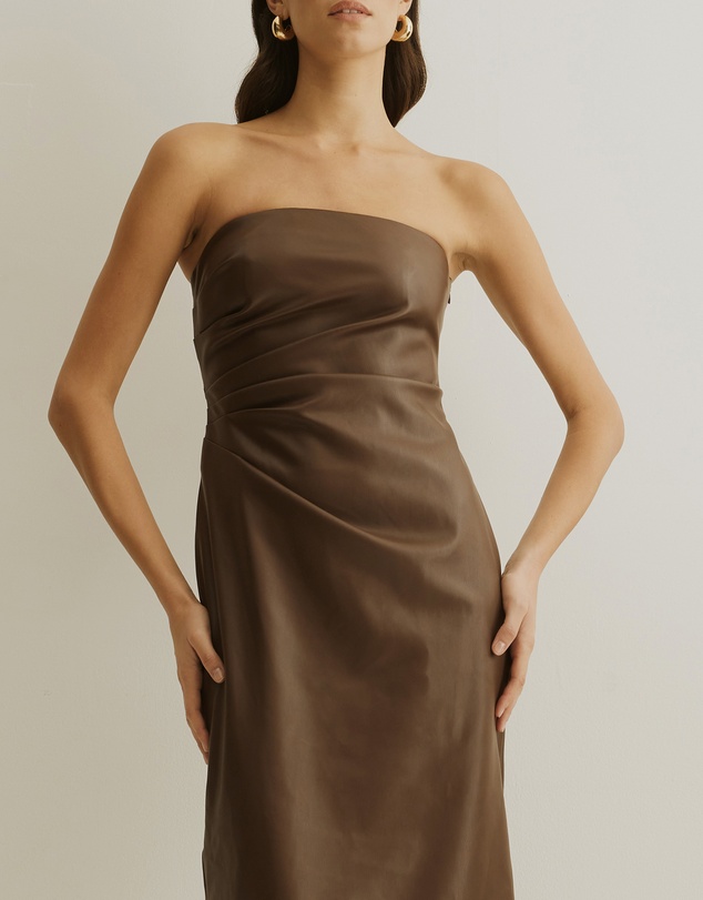 Atmos&Here - Eva Faux Leather Strapless Midi Dress