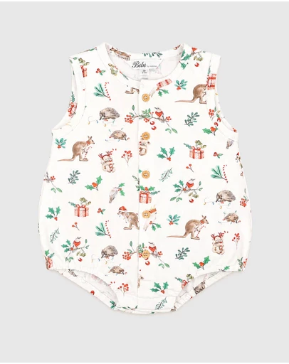 Bebe by Minihaha - Festive Print Button Up Bodysuit - Babies