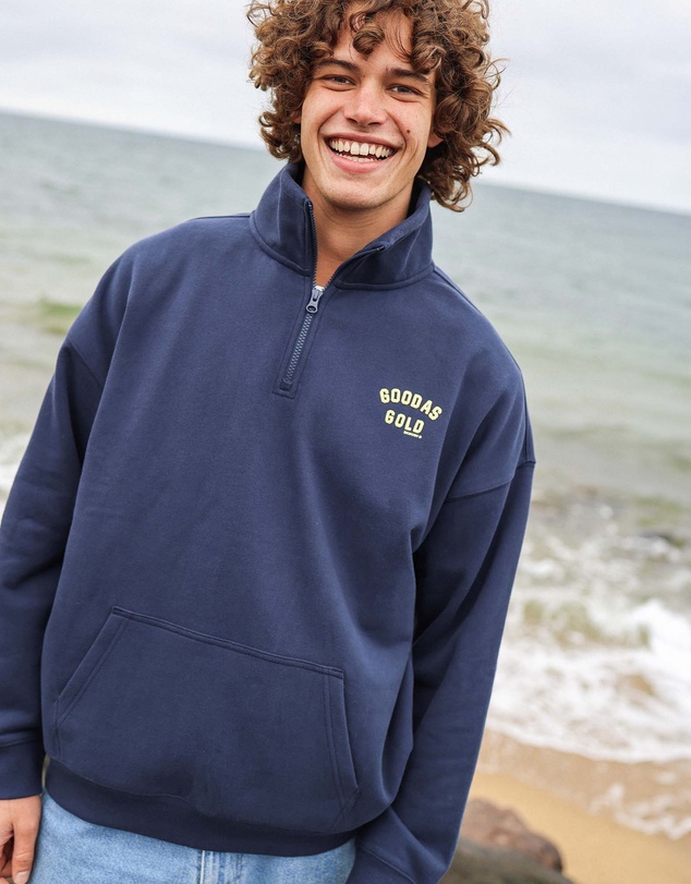 Skwosh - Good As Gold Half Zip Sweat in Navy