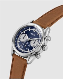 GUESS - Guess Dawson Mens Brown Silver Tone Multi-function Watch