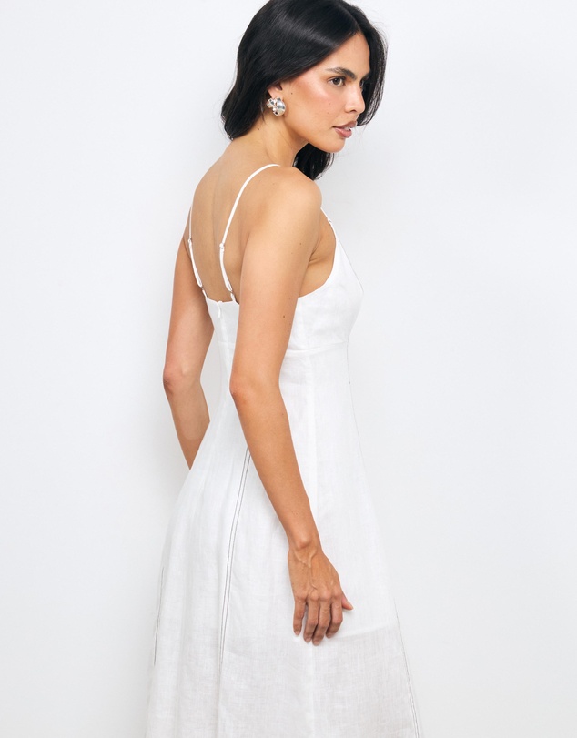 AERE - Maie Contrast Stitch V Neck Linen Midi Dress