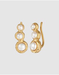 Elli Jewelry - Earrings Earclimber Baroque with Freshwater Pearls in 925 Sterling Silver Gold Plated