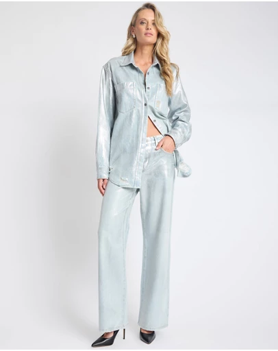 ONE TEASPOON - Jackson Mid Waist Wide Leg Denim Jeans - Blue Chrome