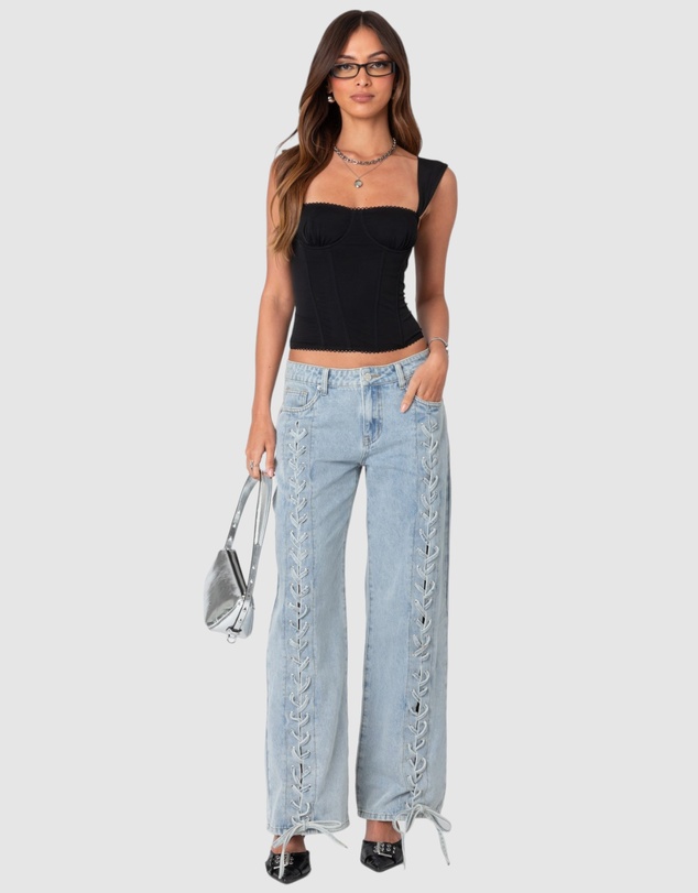 EDIKTED - Laced Up Low Rise Jeans