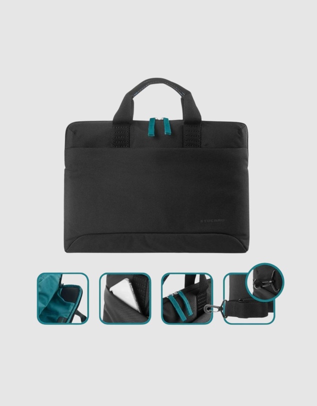 Tucano - Tucano Smilza Slim Laptop Bag Blue for 14 Inch Devices with Strap Anti Slip System and Front Pocket
