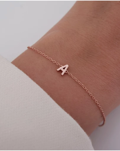 The Silver Collective - Petite A-Z Letter Bracelet Rose Gold - A