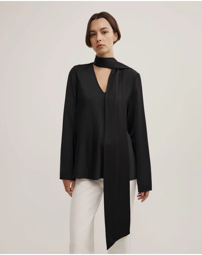 Witchery - Long Sleeve V-neck Scarf Top