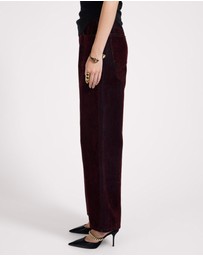 ONE TEASPOON - Jackson Mid Waist Wide Leg Velvet Finish Denim Jeans - Flocked Maroon