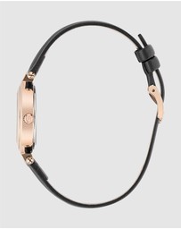 Furla - Arch-Bar Rose Gold-Tone Black Leather Strap Watch