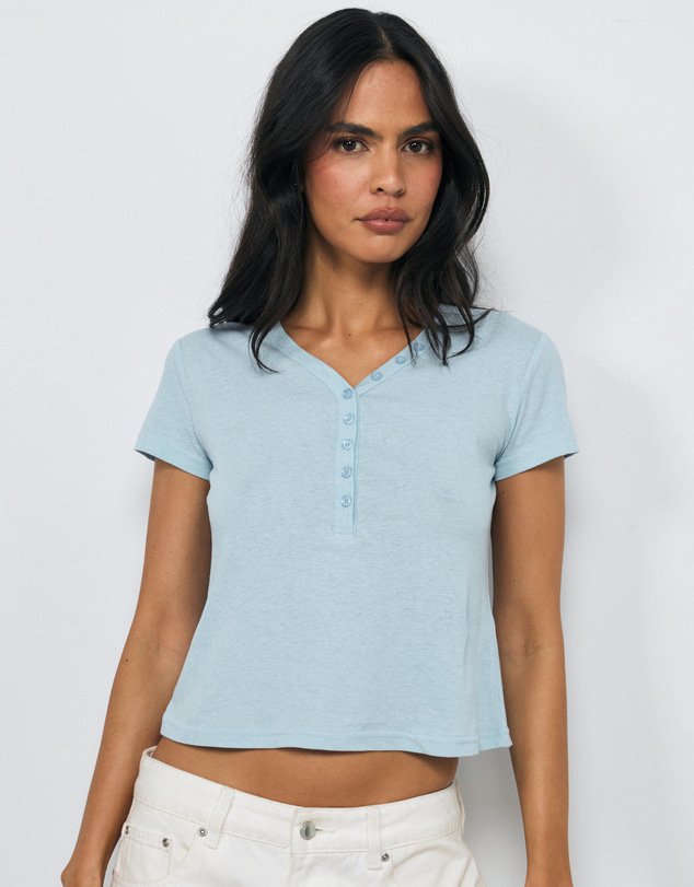 AERE - Linen Blend Henley T-Shirt