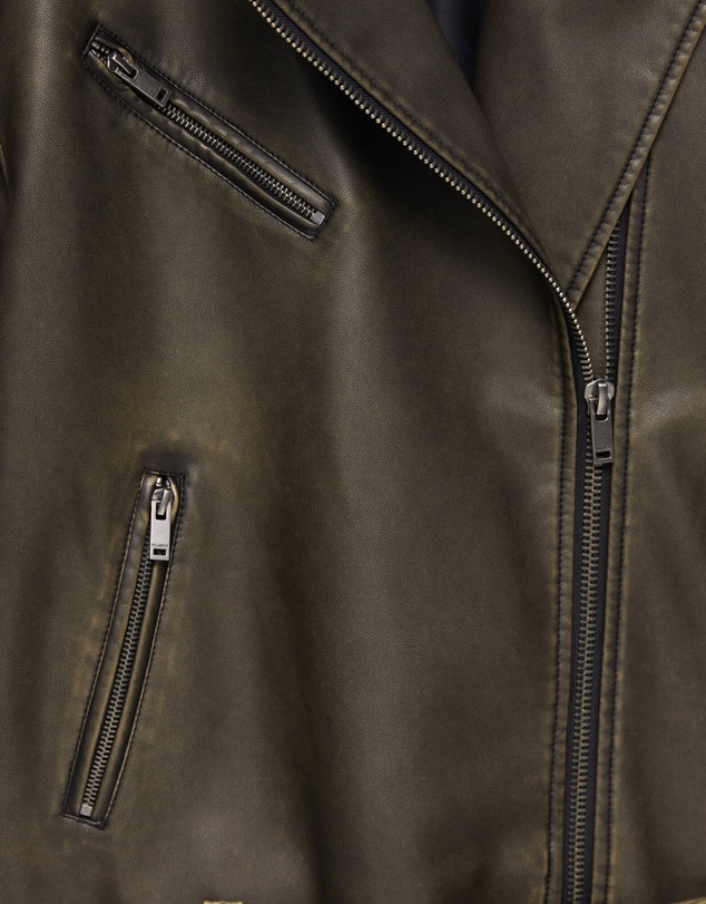 Pull&Bear - Distressed Faux Leather Biker Jacket