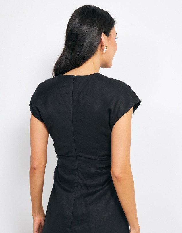 AERE - Amel Ruched Extended Sleeve Midi Dress