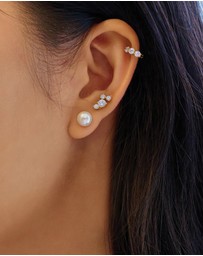 Ania Haie - Gold Cascade Shell Pearl Station Drop Stud Earrings