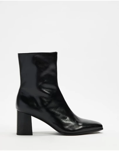 AERE - Stella Block Heel Leather Boots