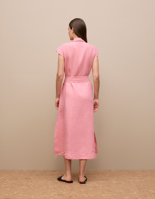 Trenery - Linen Cap Sleeve Shirt Dress in Pink Peony