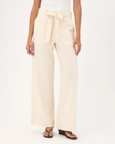 Atmos&Here - Ava Linen Blend Tie Waist Wide Leg Pants