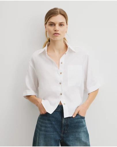 Country Road - Short Sleeve Crop Linen Shirt