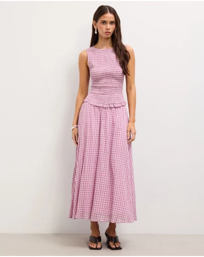 The Fated - Bloom Check Midi Skirt