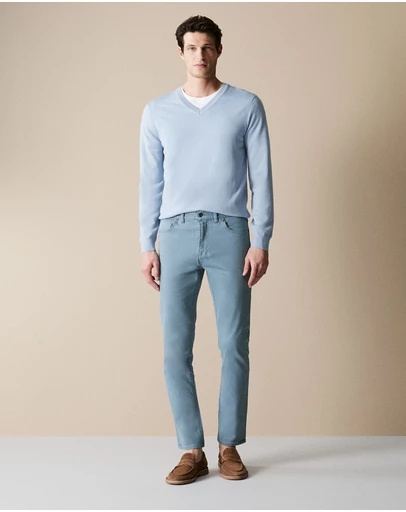 Trenery - Regular Fit Garment Dyed Twill Five Pocket Pant in Blue Grey