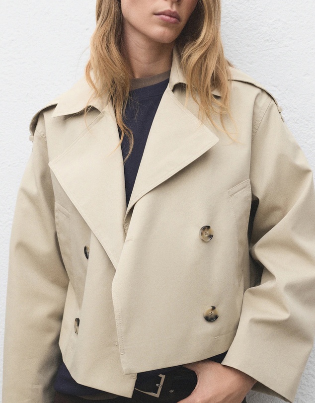M.N.G - Double-Breasted Cropped Trench Coat