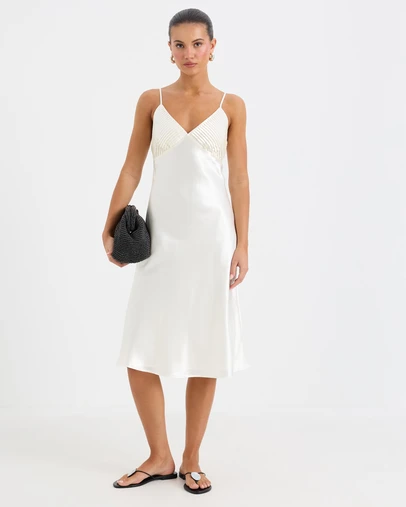 Calli - Lauren Satin Pleat Midi Dress