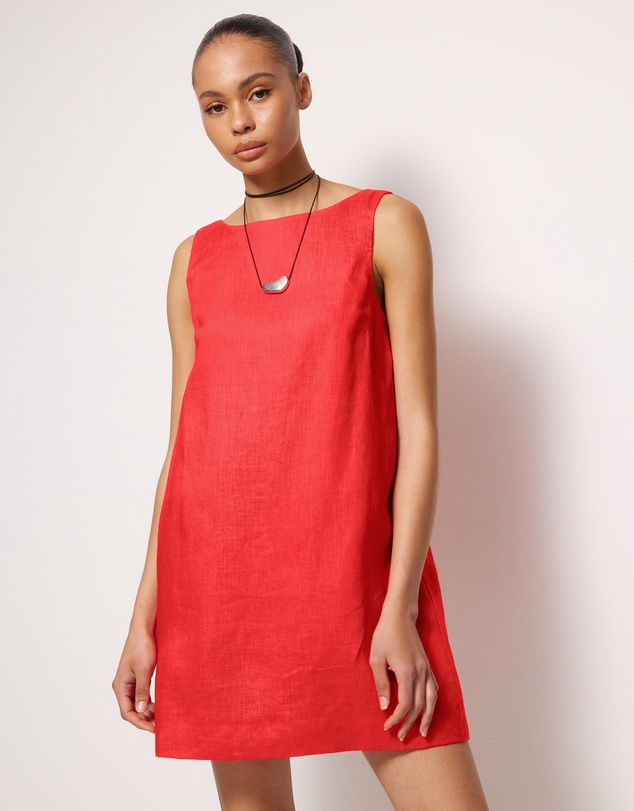 AERE - Indra Boat Neck Linen Mini Dress