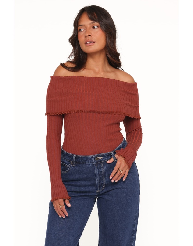 Petal & Pup - Sirmione Off Shoulder Pointelle Top - Burgundy