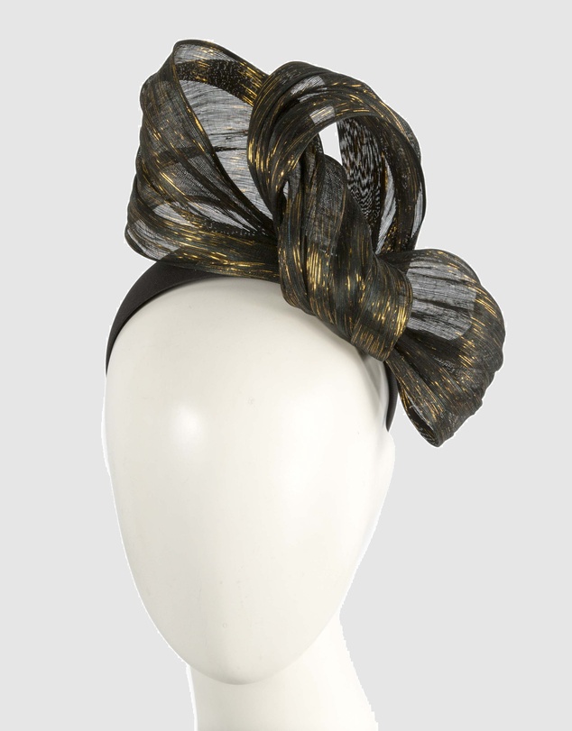Fillies Collection - Bespoke Black Gold Bow Racing Fascinator