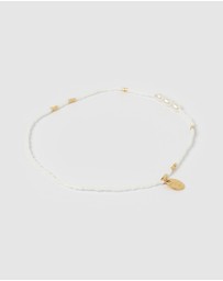 Arms Of Eve - Poppy Pearl and Glass Beaded Anklet - White