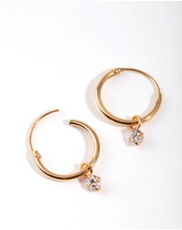 Lovisa - Gold Plated Sterling Silver Cubic Zirconia Dangle Hoop Earrings