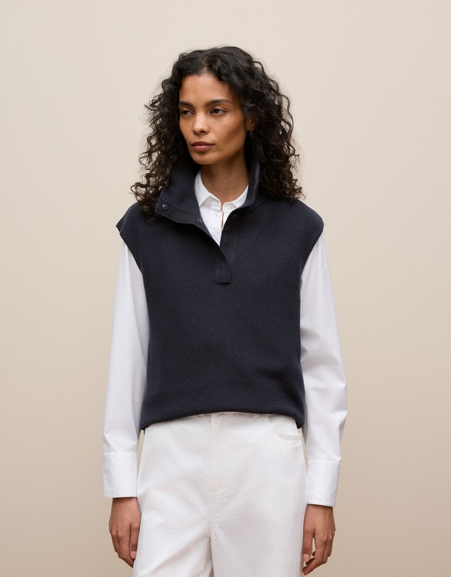 Trenery - Cotton Cashmere Sleeveless Button Neck Knit in Night Sky