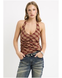 Insight - Kiera Ruched Check Halter Top