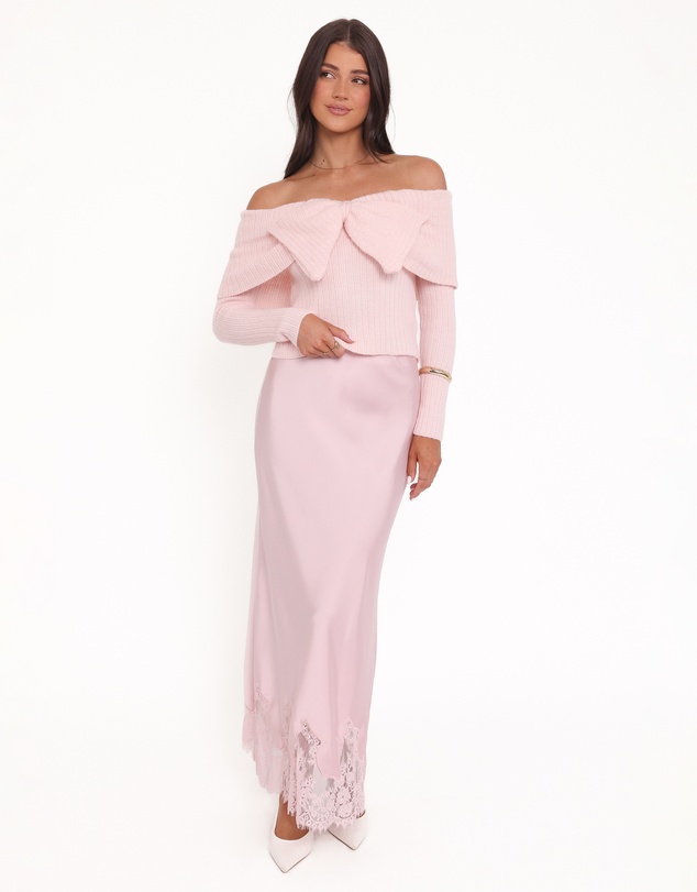 Petal & Pup - Helene Bow Off Shoulder Knit Sweater - Pink