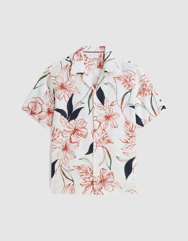 Tommy Hilfiger - Regular Tropical Print Linen Short Sleeve Shirt