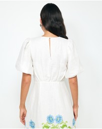 AERE - Elladia Puff Sleeve Midi Dress