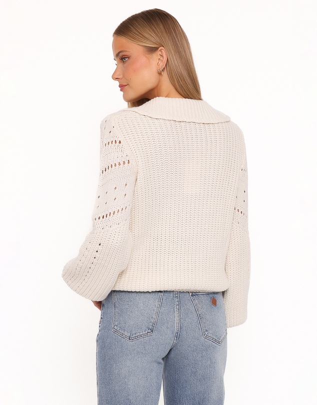 Petal & Pup - Fitzgerald Pointelle Polo Sweater - Cream